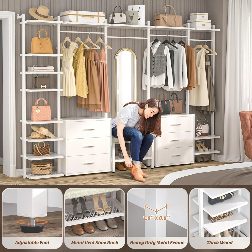White Heavy Duty Clothing Rack with 6 Drawers B432537