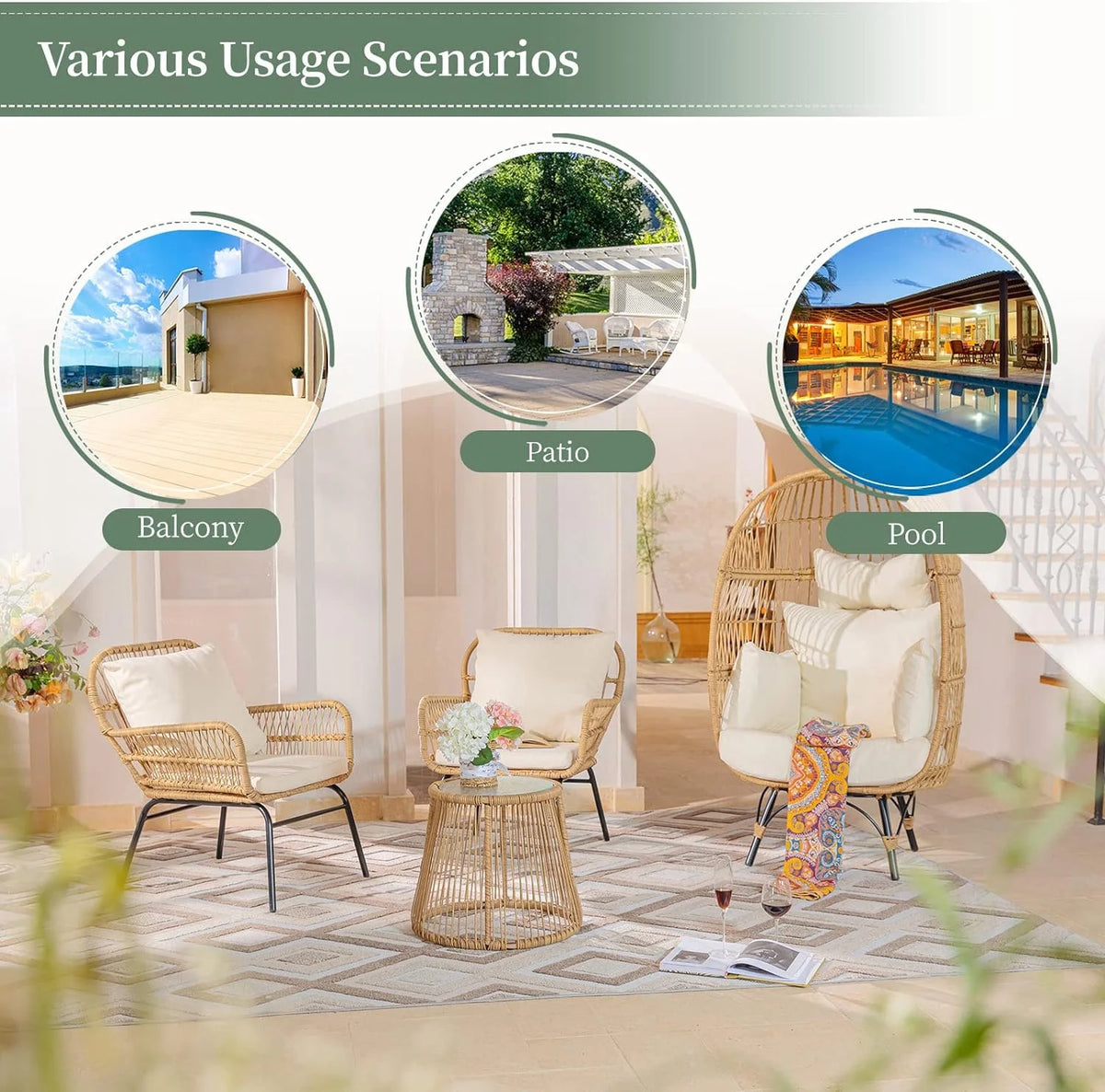 Beige Wicker Outdoor Sectional Sofa E7442