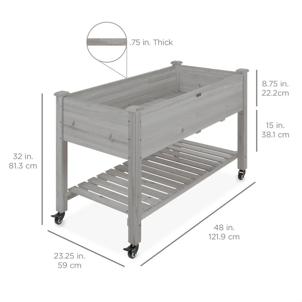 48x24x32in Wood Raised Garden Bed with Wheel Locks V97054
