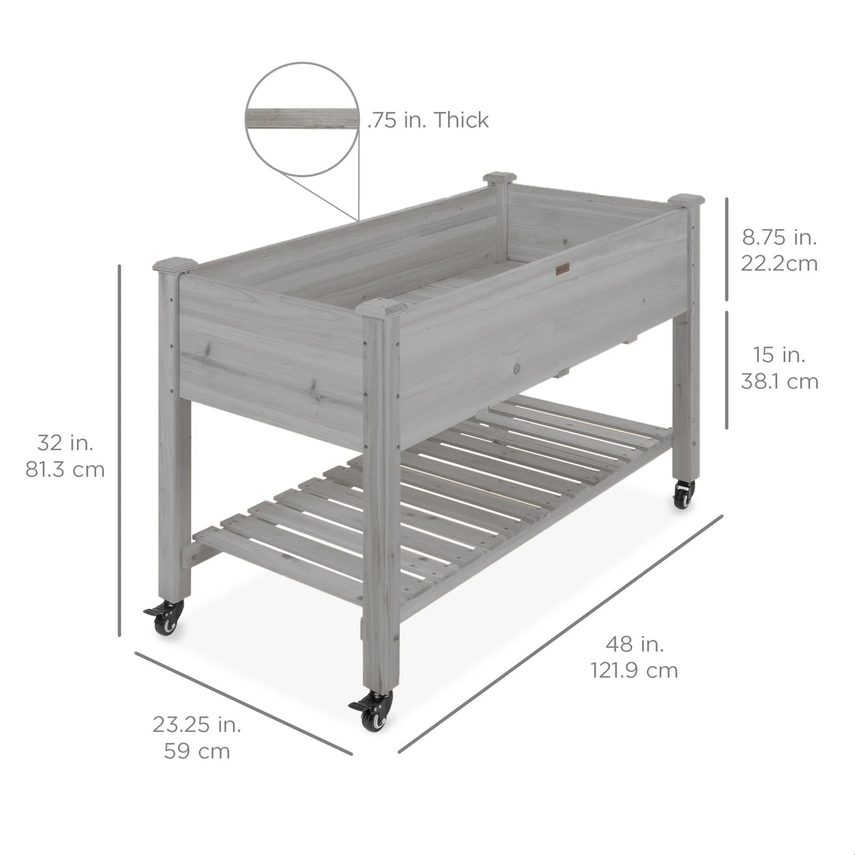48x24x32in Wood Raised Garden Bed with Wheel Locks V97054