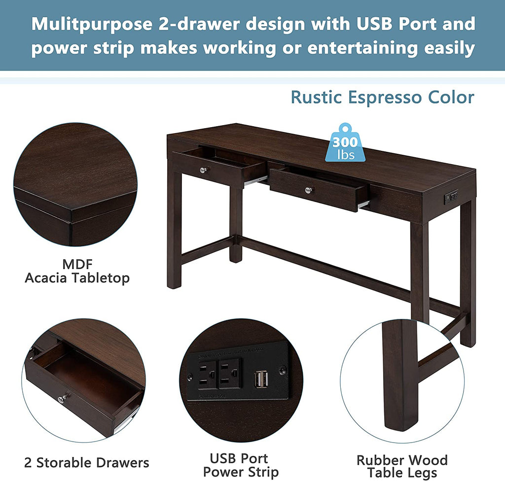 4-Piece Counter Height Dining Table Set with 3 PU Leather Padded Stools V13840