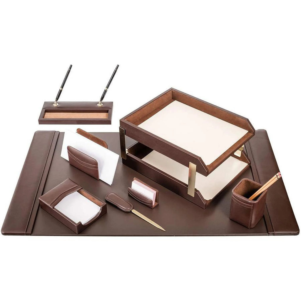 Chocolate Brown Leather 10-Piece Desk Set G545330