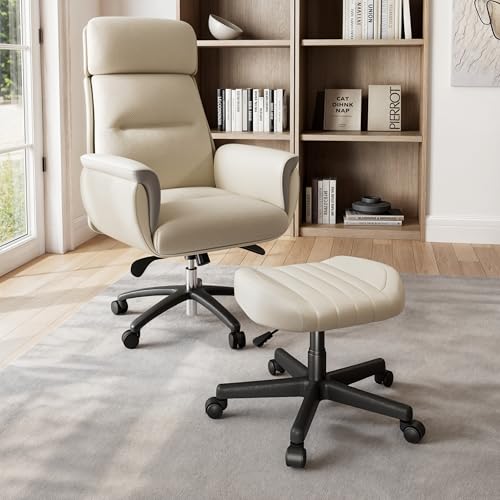 Height Adjustable Beige Foot Stool with Wheels H3941