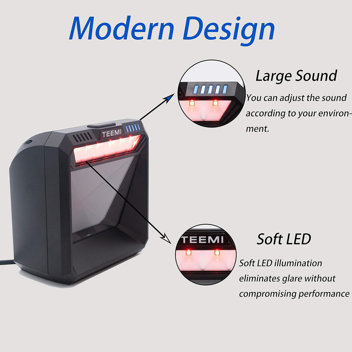 USB Wired Barcode Scanner with Large Scanning Window Q6245