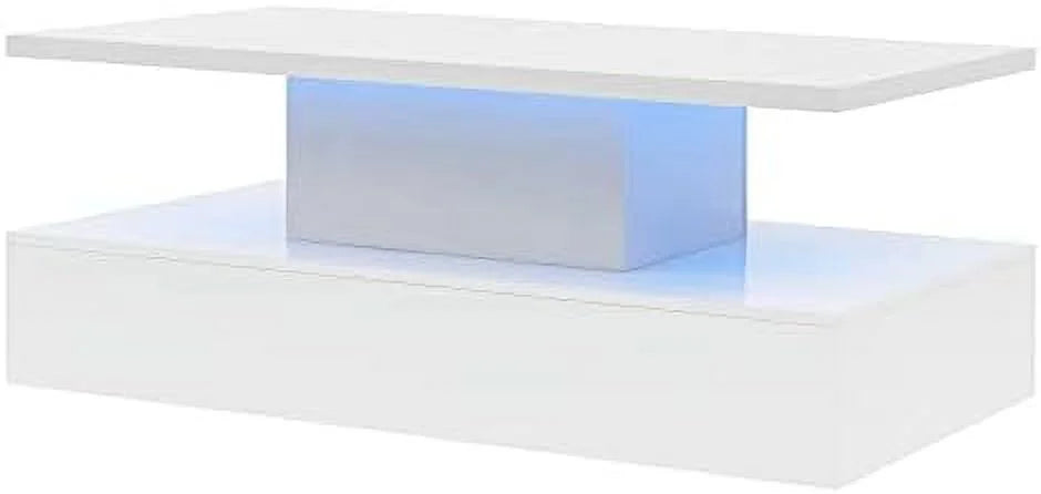 Modern High Gloss Coffee Table with LED Lights 2 Tiers 47.2 in T1165