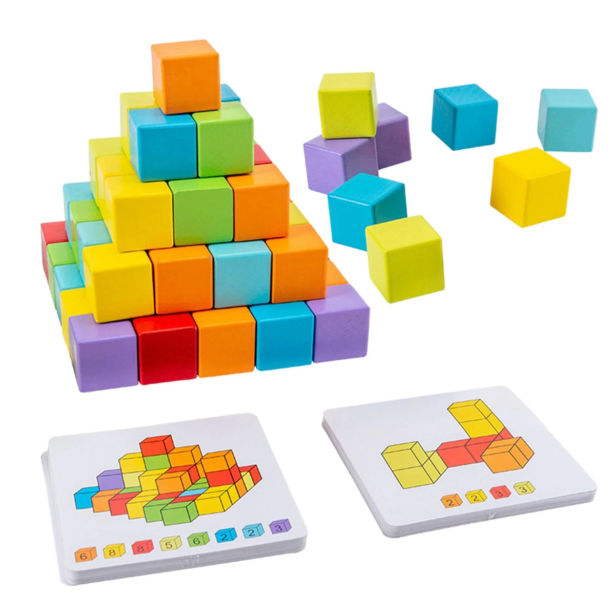 Wooden Building Blocks Stacking Game with Cards Sensory Toys D54482