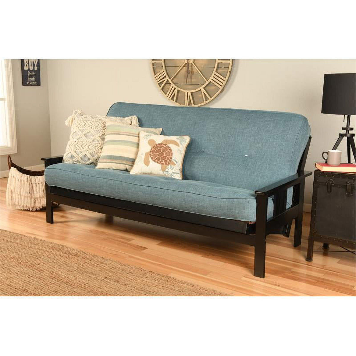 Aqua Blue Linen Fabric Futon S764