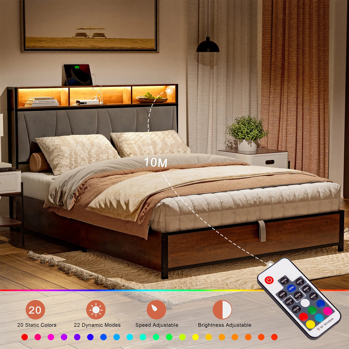 Full Size Lift Up Storage Platform Bed with Wingback Headboard X70217