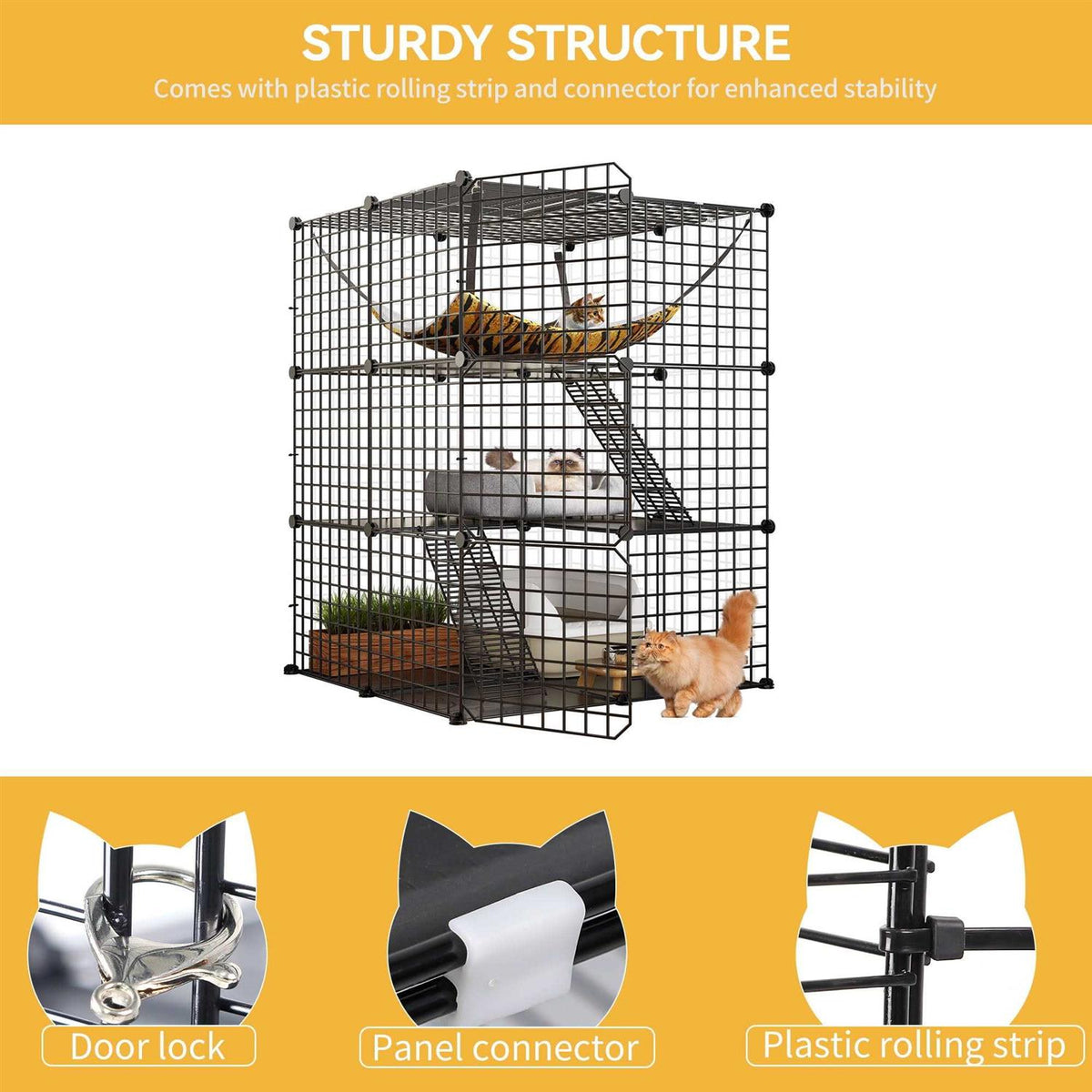 3-Tiers Metal Cat Cage with Hammock N683