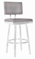 Bar Height Barstool in Brushed Stainless Steel and Vintage Grey Faux Leather X483777