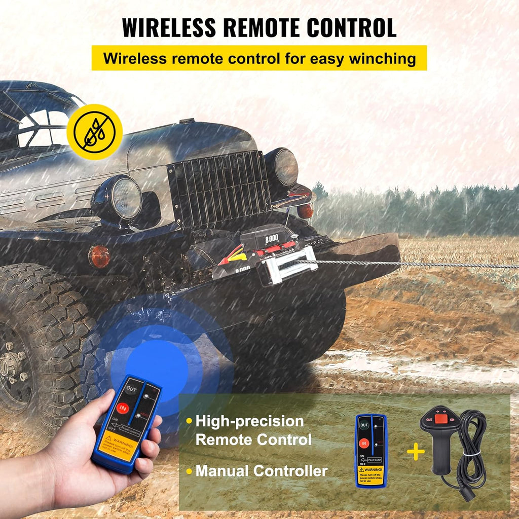 8000lb 12V Electric Winch with Wireless Remote Control Steel Cable D259253