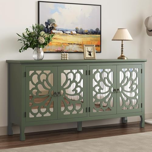 Forest Green Buffet Cabinet with Mirror and Adjustable Shelves R232