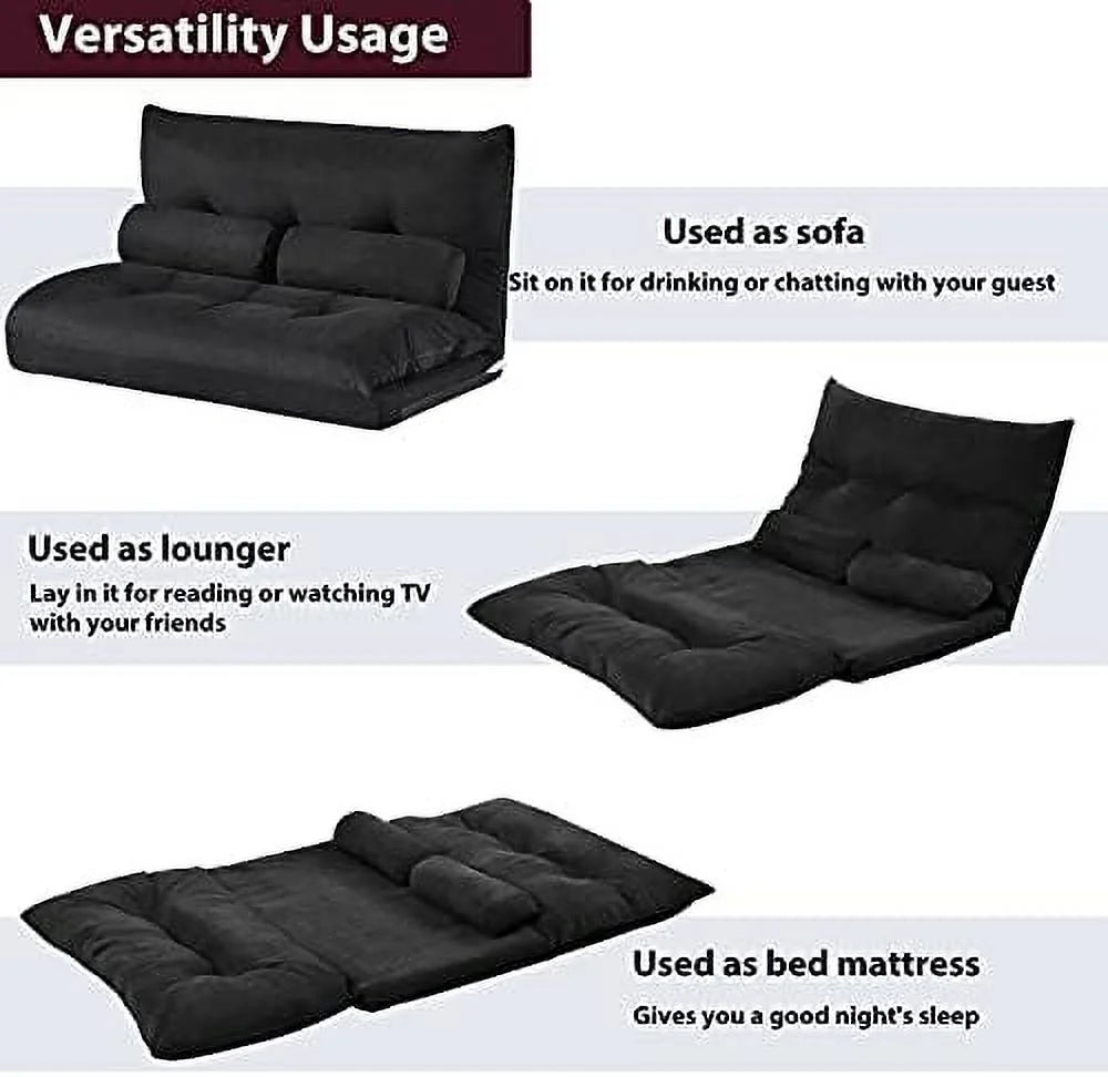 Adjustable Fabric Floor Couch Sofa Bed with Two Pillows Q10165