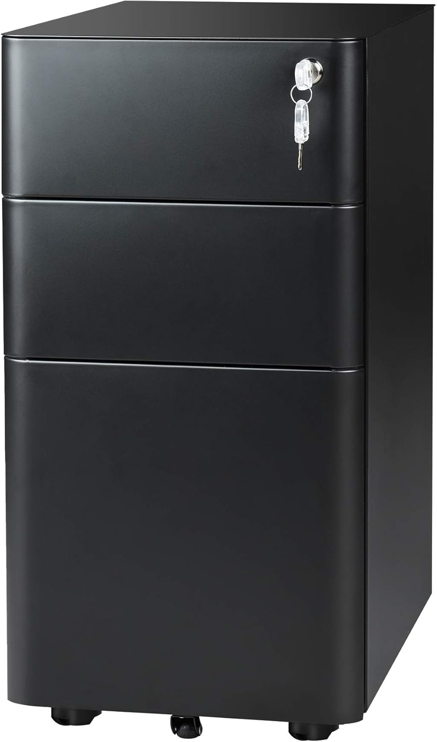 Black 3-Drawer Slim File Cabinet I166