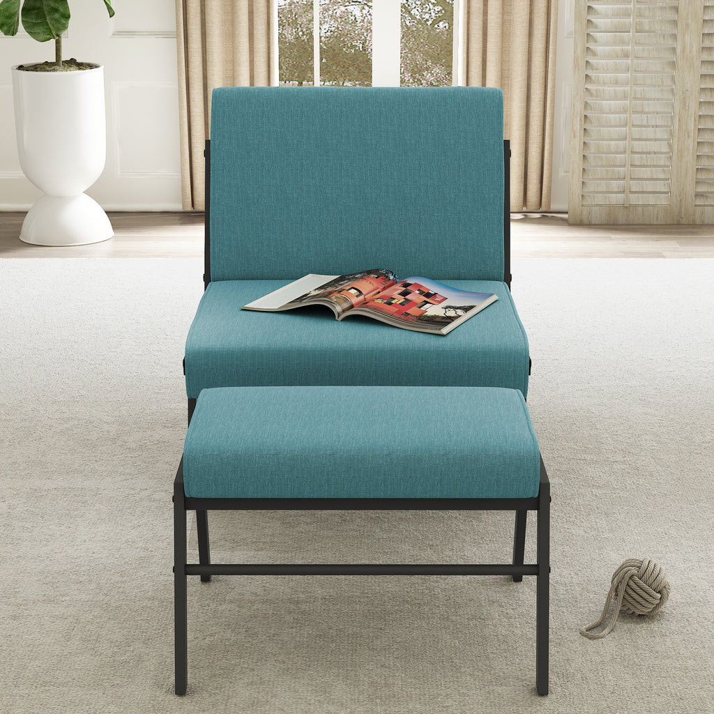 Green Linen Fabric Accent Chair with Ottoman Set R610