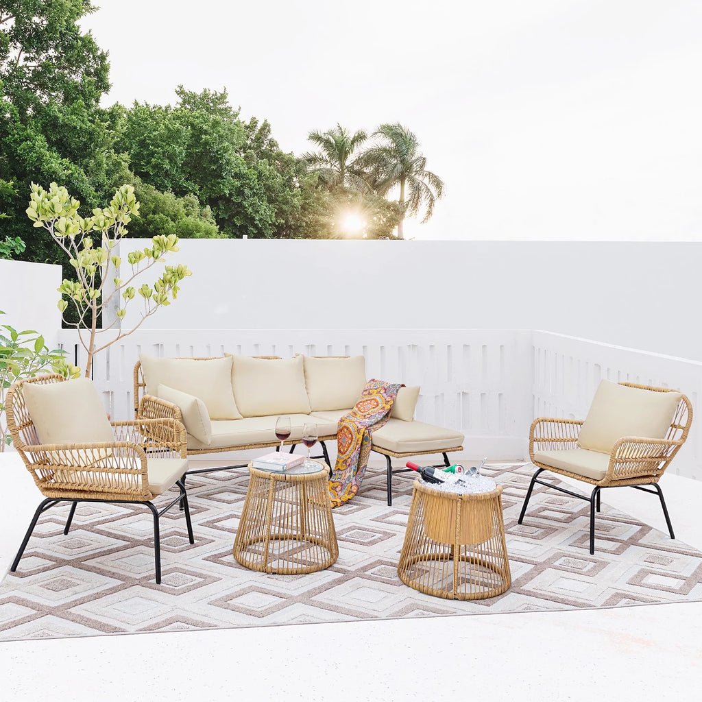 Beige Wicker Outdoor Sectional Sofa E7442