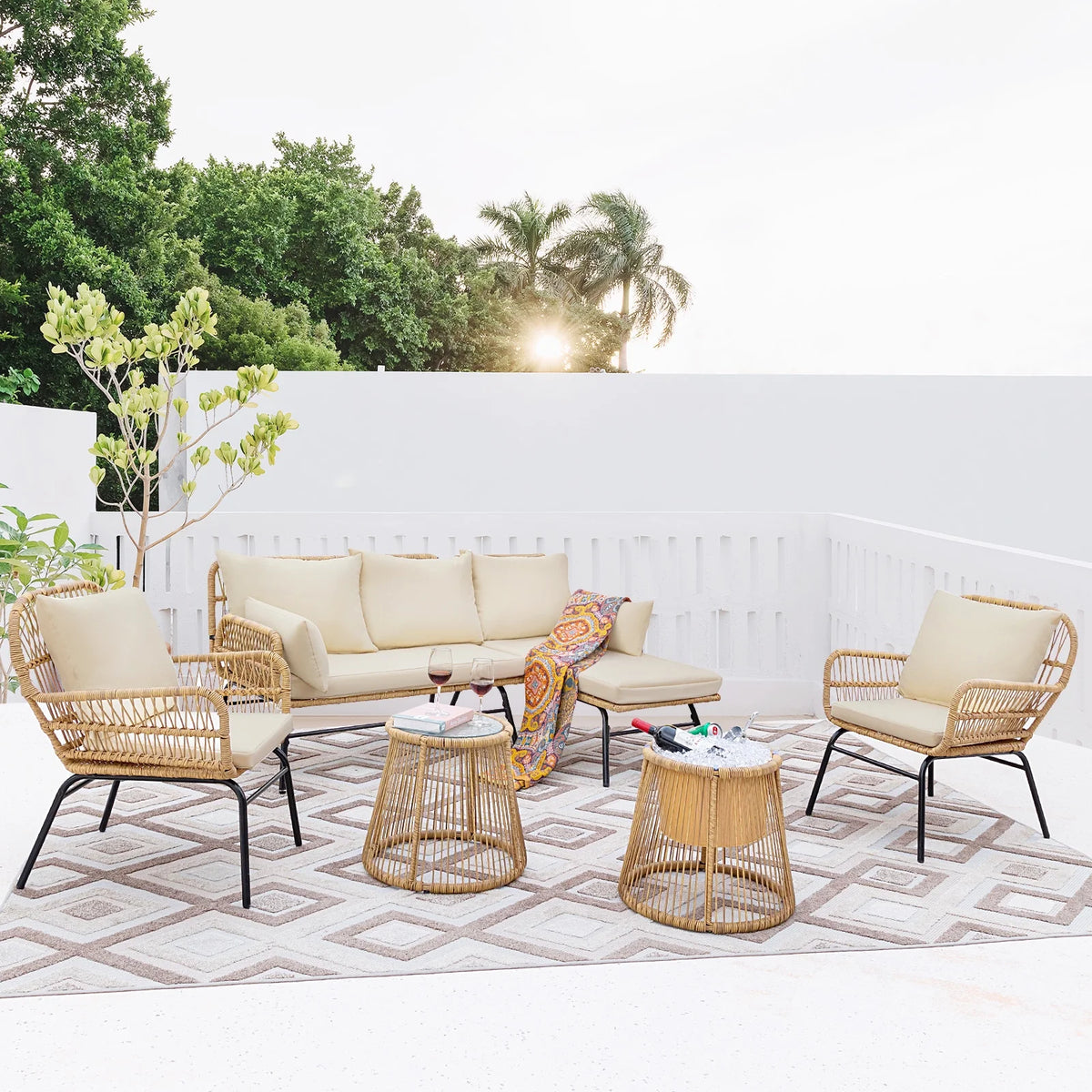 Beige Wicker Outdoor Sectional Sofa E7442