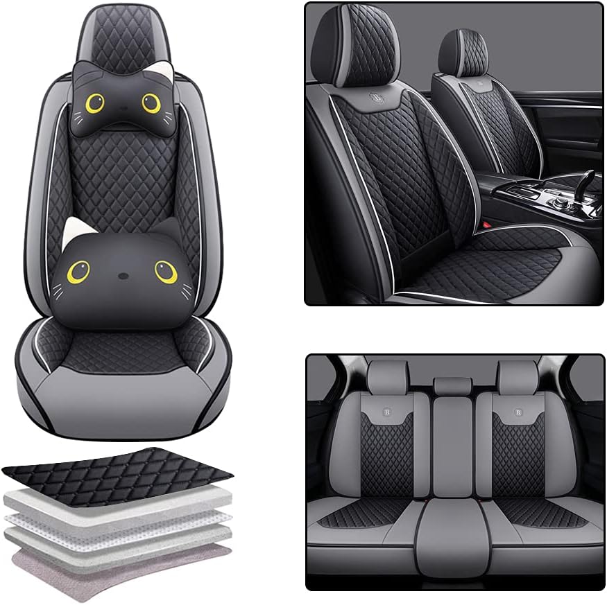 Pink-Black PU Leather Car Seat Covers Full Set 5 Seat T9302