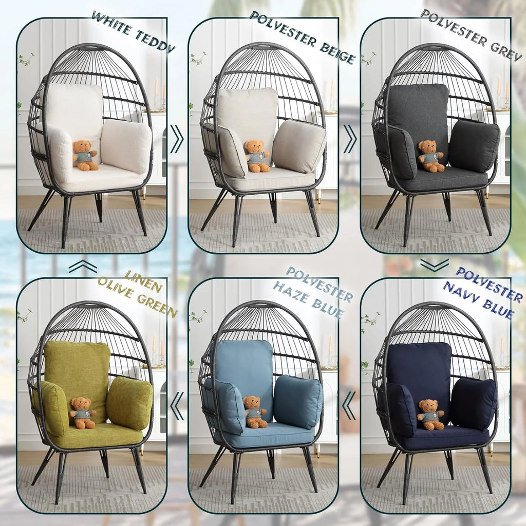 Oversized Wicker Egg Chairs Set of 2 with Cushions Q801186