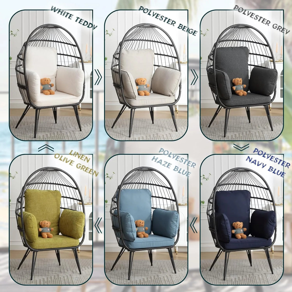 Oversized Wicker Egg Chairs Set of 2 with Cushions Q801186