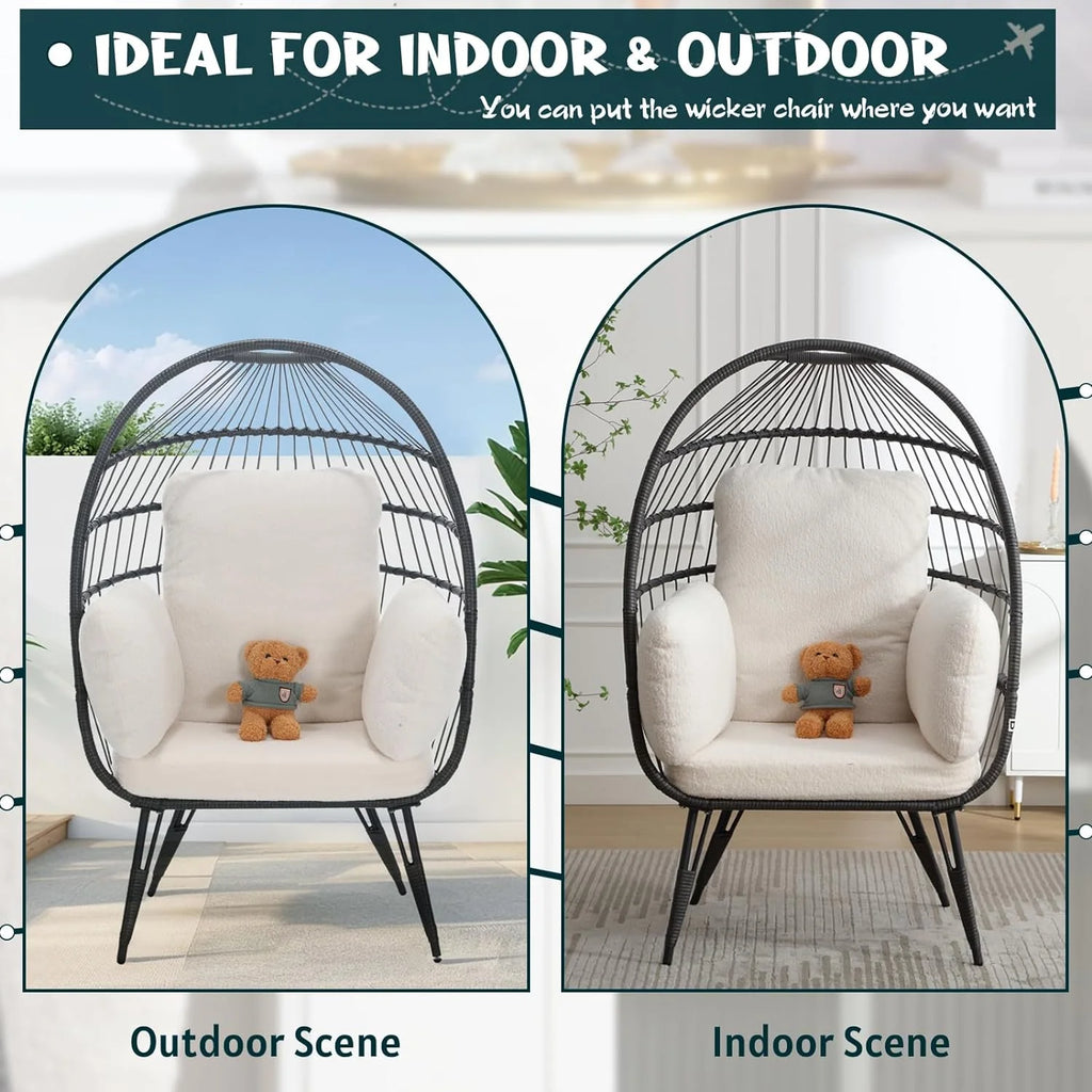 Oversized Wicker Egg Chairs Set of 2 with Cushions Q801186