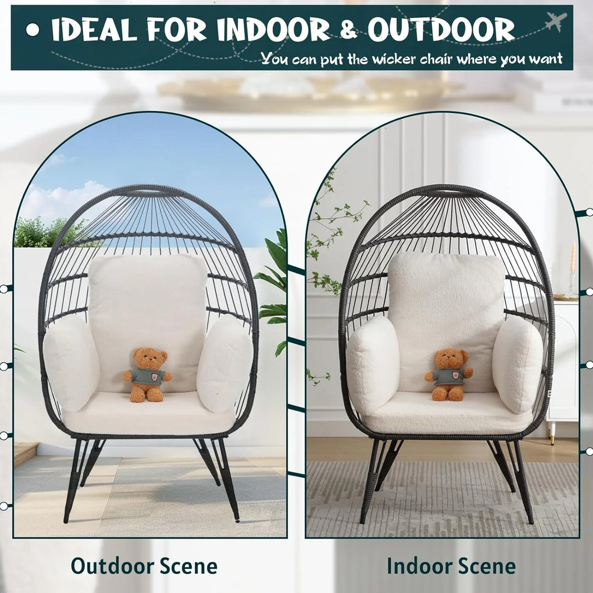Oversized Wicker Egg Chairs Set of 2 with Cushions Q801186