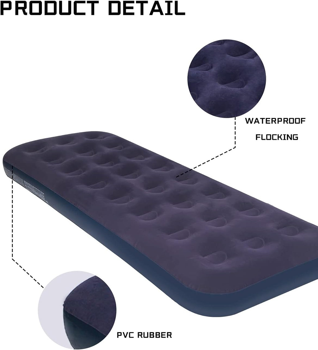 Blue Blow Up Air Mattress with Flocked Top F5803