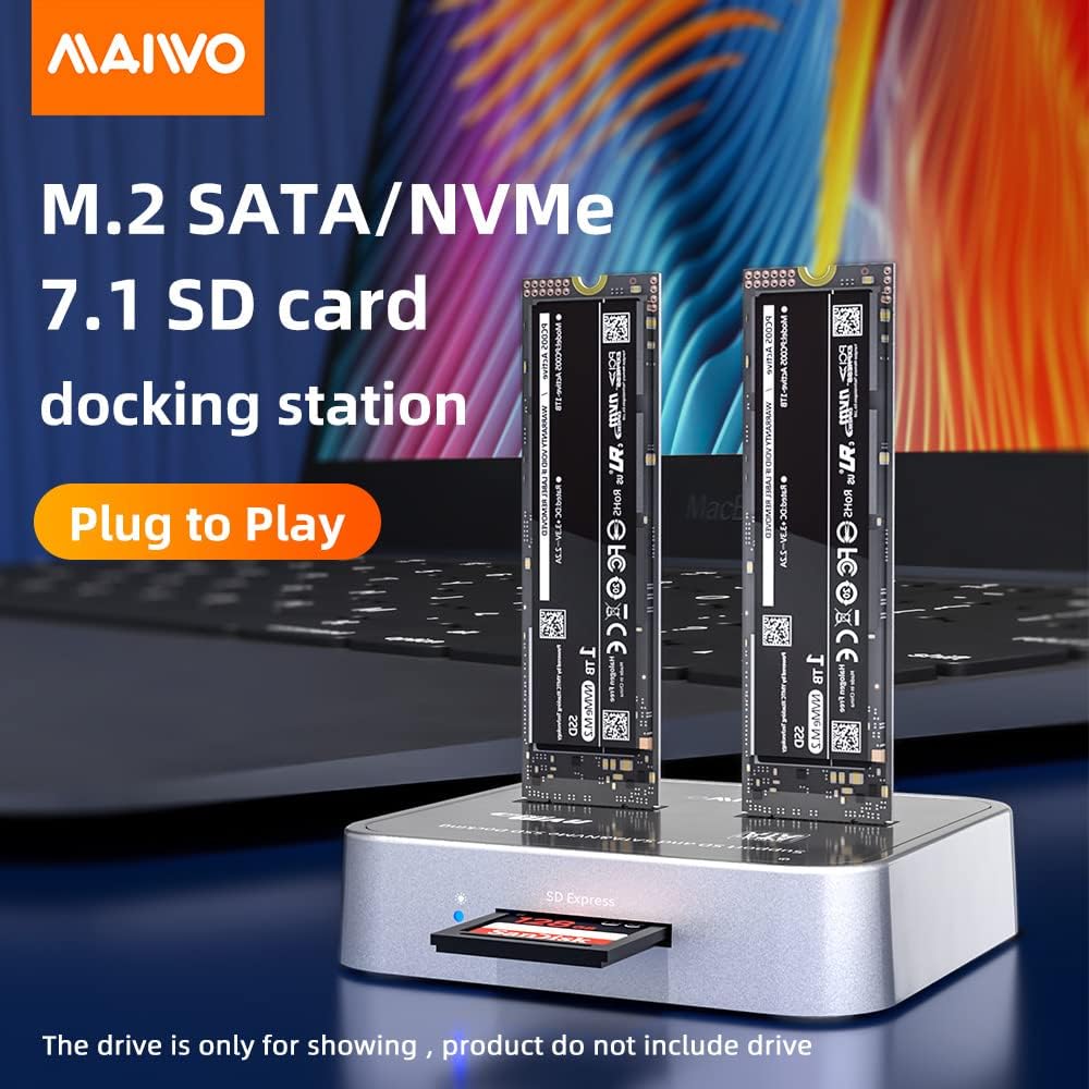 M.2 SATA/NVMe Docking Station, USB C 10Gbps Clone Duplicator, with SD Express Card Base V66336