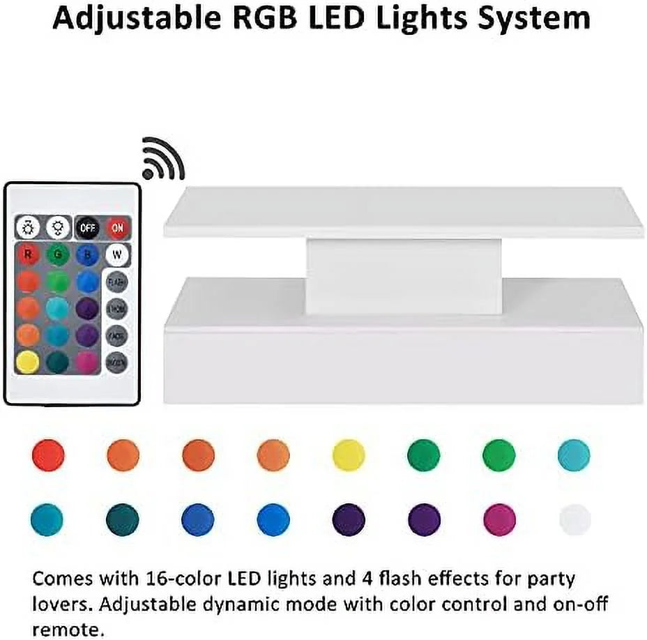 Modern High Gloss Coffee Table with LED Lights 2 Tiers 47.2 in T1165