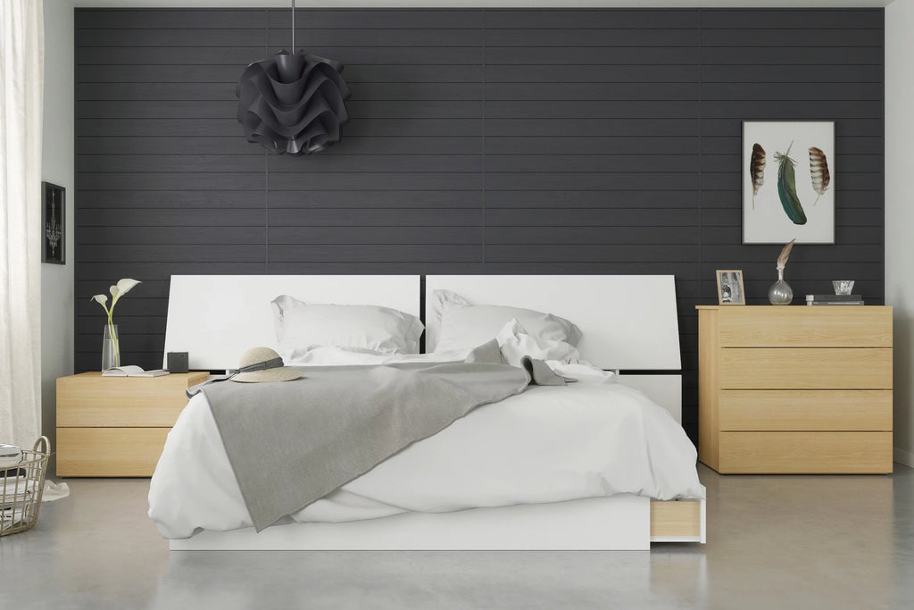 4 Piece Queen Size Bedroom Set Natural Maple and White S44184