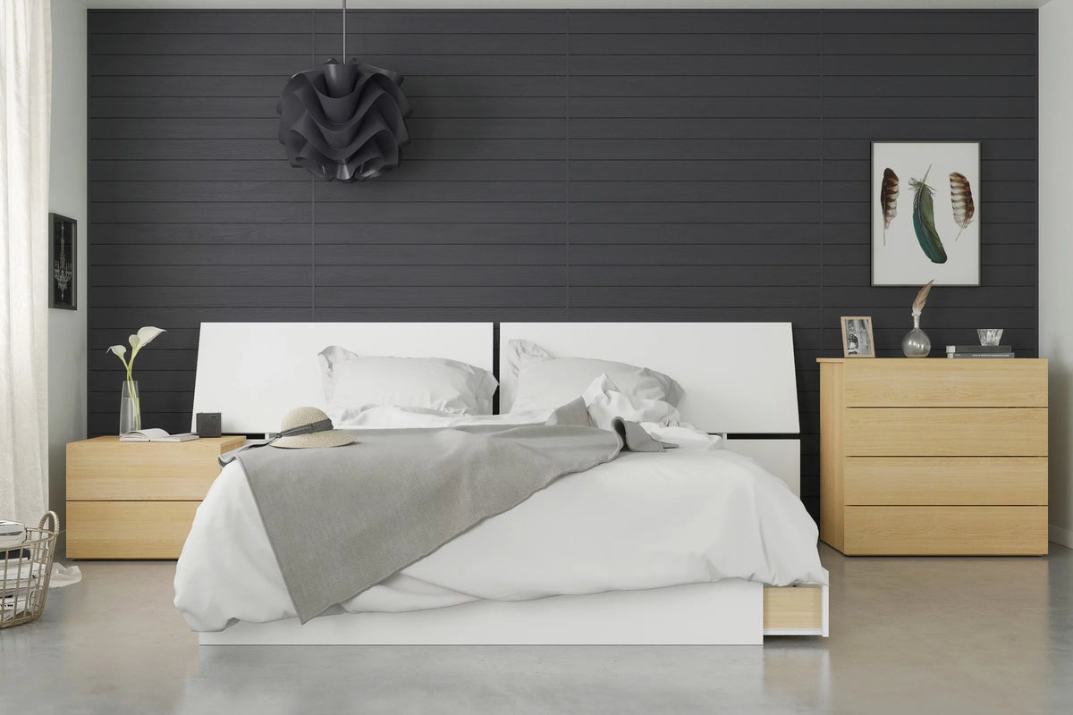 4 Piece Queen Size Bedroom Set Natural Maple and White S44184