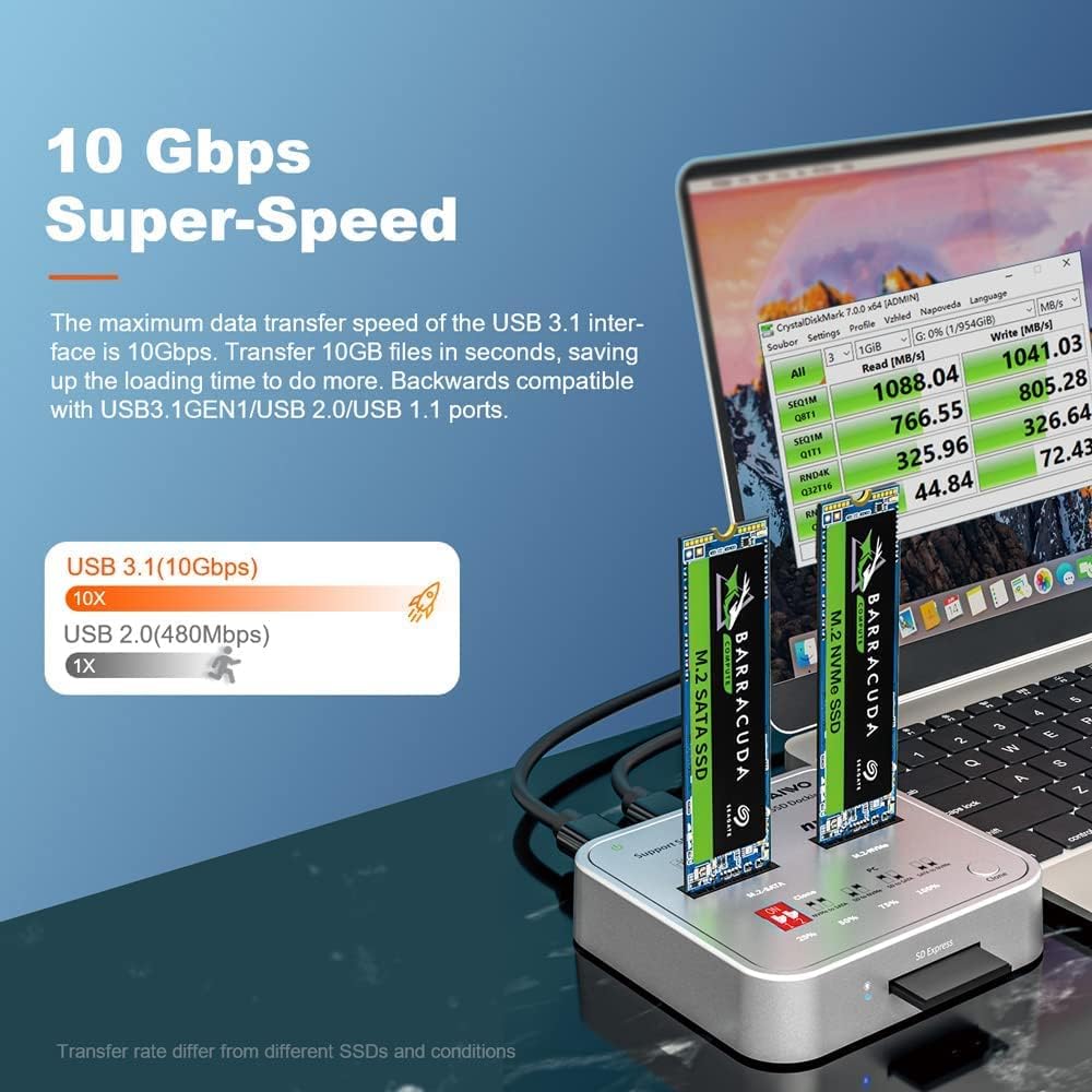 M.2 SATA/NVMe Docking Station, USB C 10Gbps Clone Duplicator, with SD Express Card Base V66336
