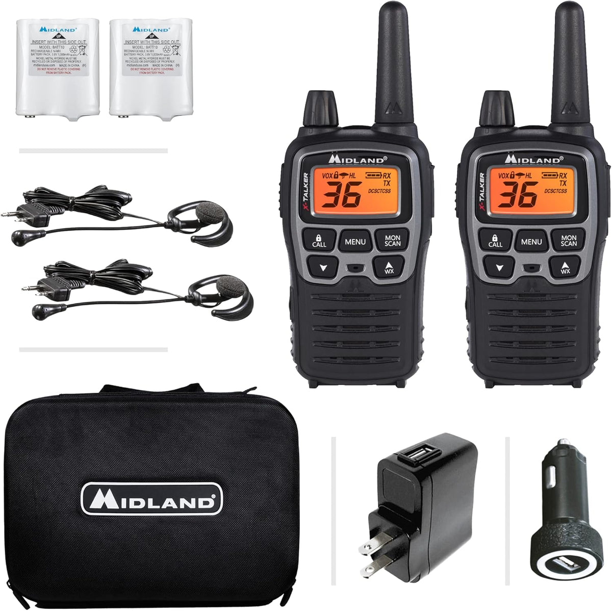 36 Channel FRS Two-Way Radio Walkie Talkie, Black/Silver, Pack of 2 R50941