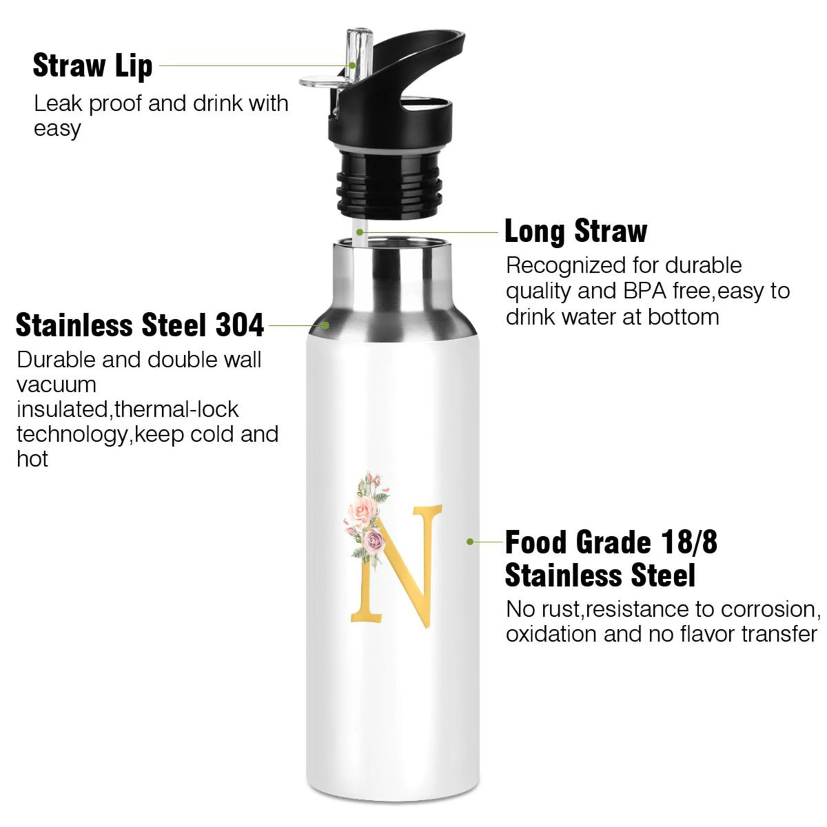 Stainless Steel Insulated Water Bottle with Straw Lid H7100