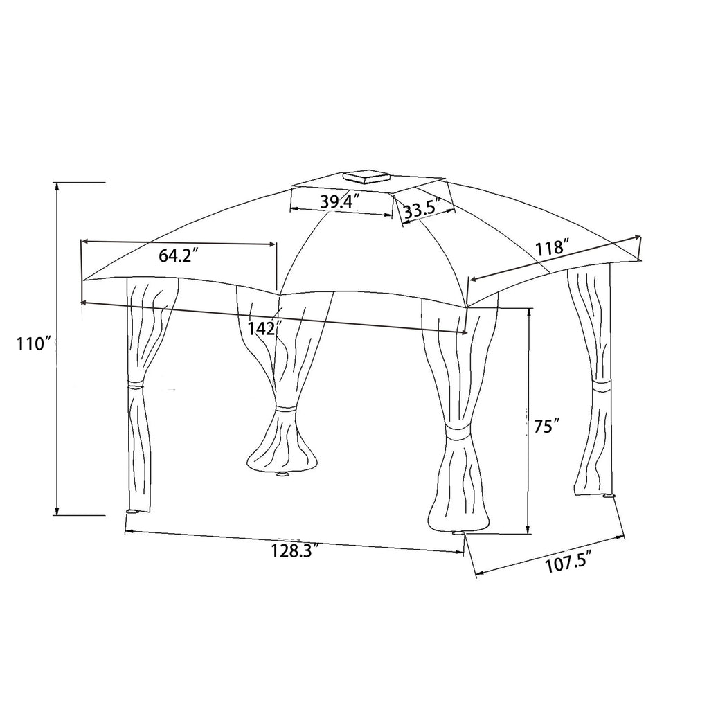 Brown Patio Metal Gazebo with Screen and LED Lights W34839