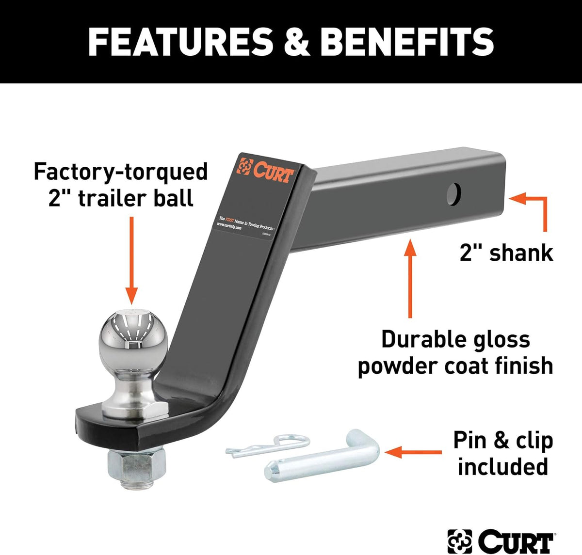 Lifted Truck Trailer Hitch Mount with 2-Inch Ball & Pin, 7,500 lbs, 6-Inch Drop, Black Pack of 2 Z72636