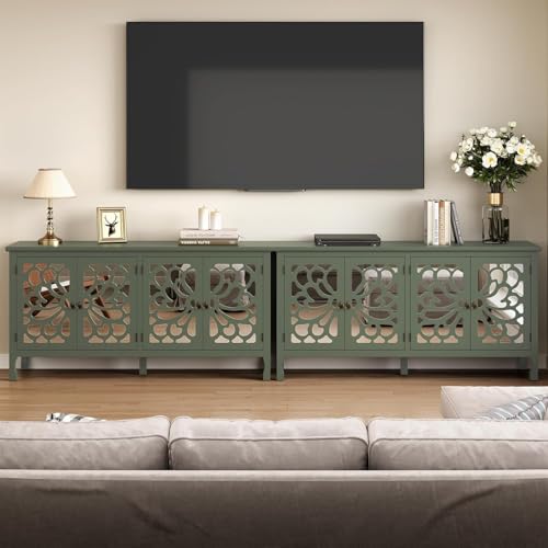 Forest Green Buffet Cabinet with Mirror and Adjustable Shelves R232
