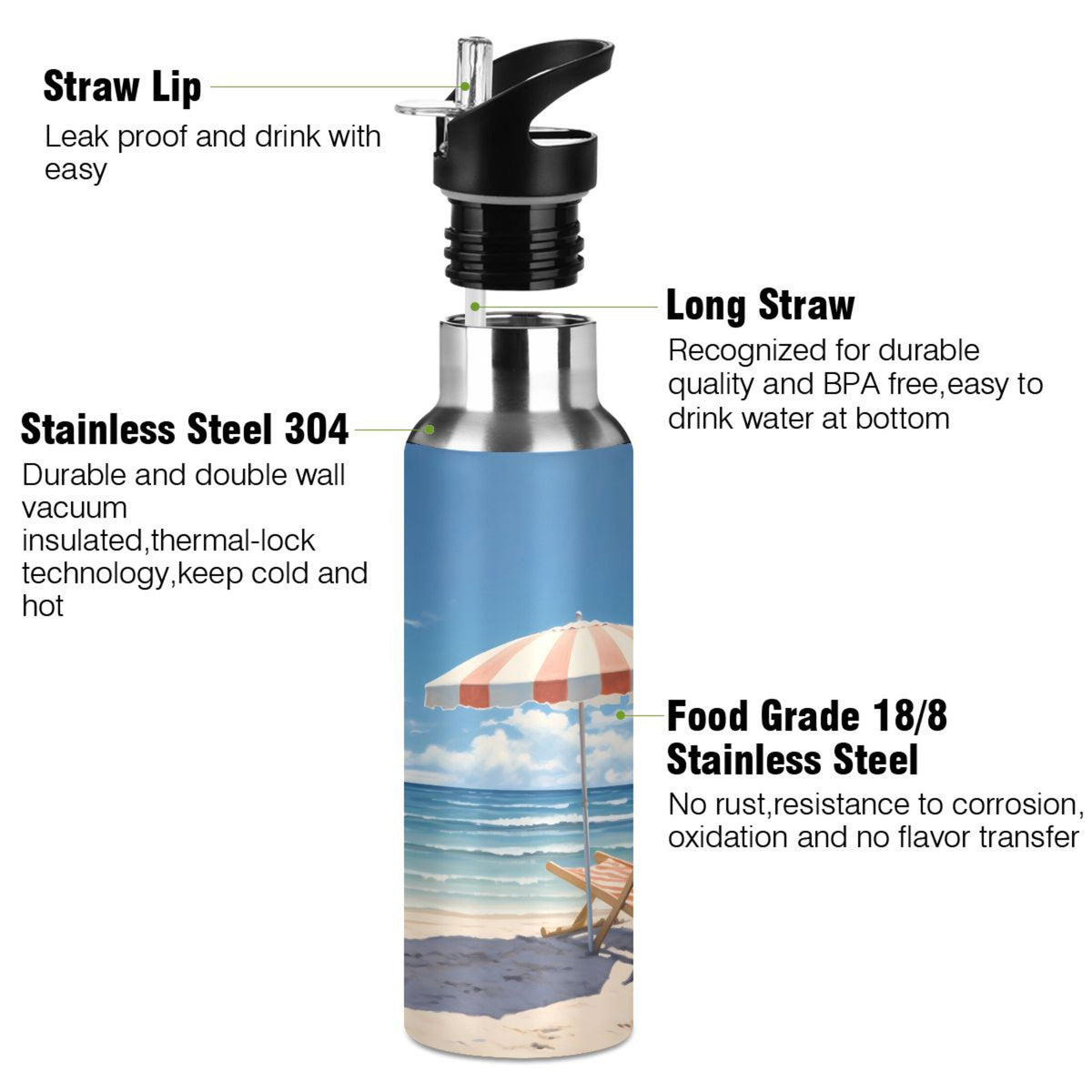 20 oz Insulated Stainless Steel Water Bottle with Straw Lid S505209
