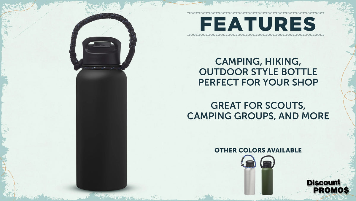 6 Vulcan Stainless Steel Water Bottles with Strap Set, 34 oz. - Double Wall, Vacuum Insulated - Black M855603