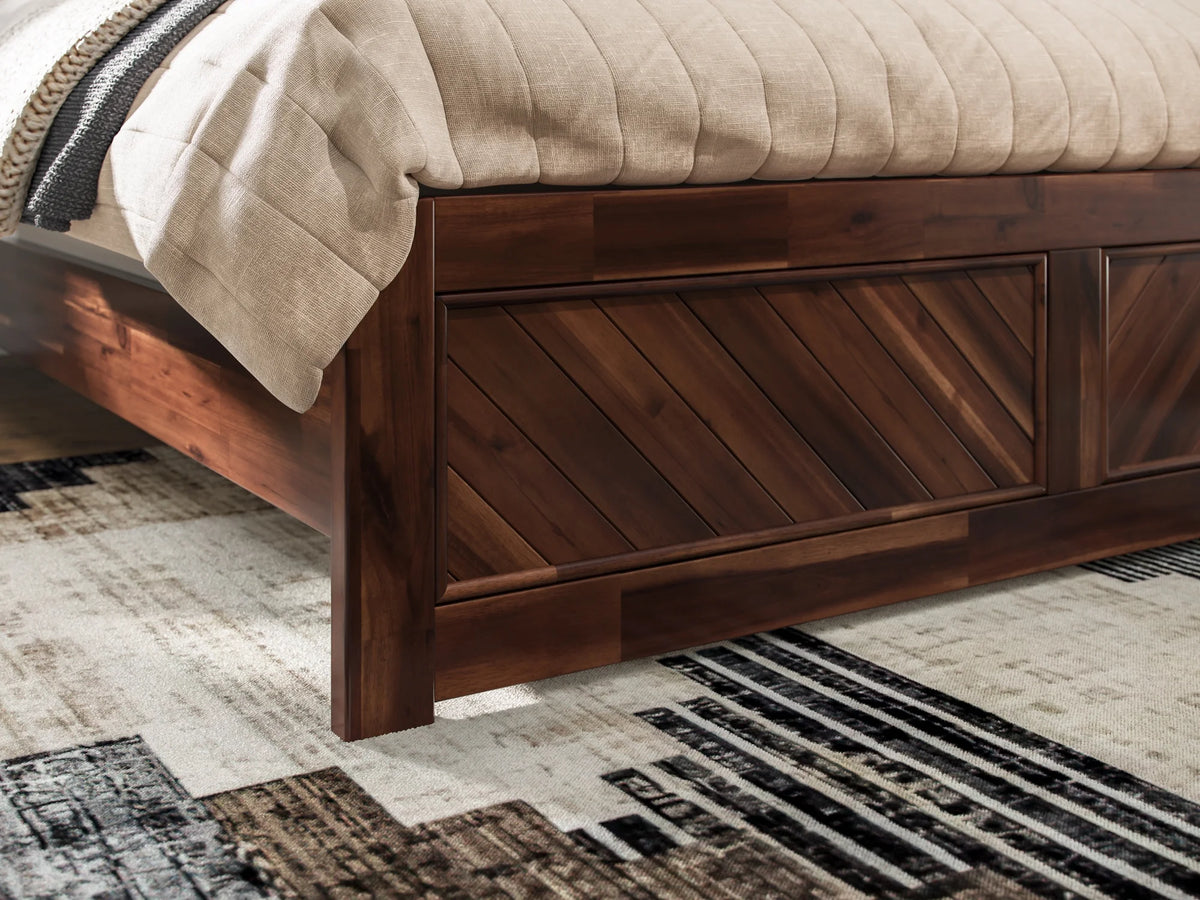 Queen Solid Wood Low Profile Platform Bed with Footboard, Walnut T85879