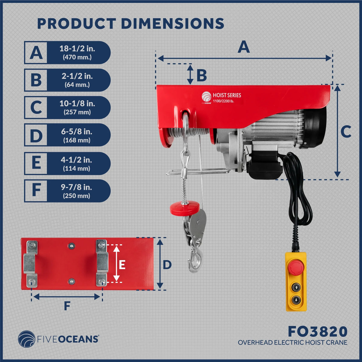 2200 Lb Electric Hoist with 6FT Remote Control J364