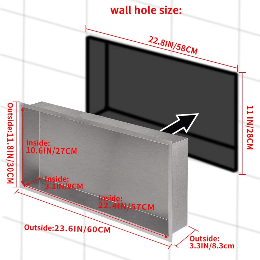 24x12 Brushed Stainless Steel Recessed Shower Shelf T881
