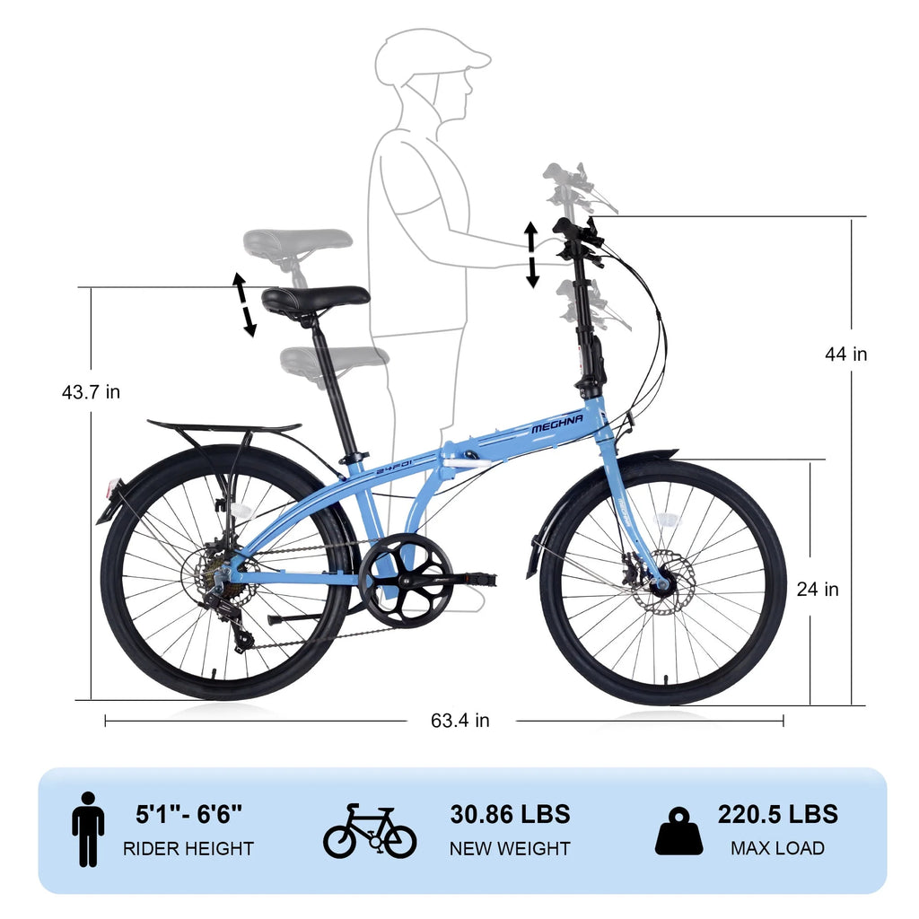 Blue 7 Speed Aluminum Folding Bike Q38031