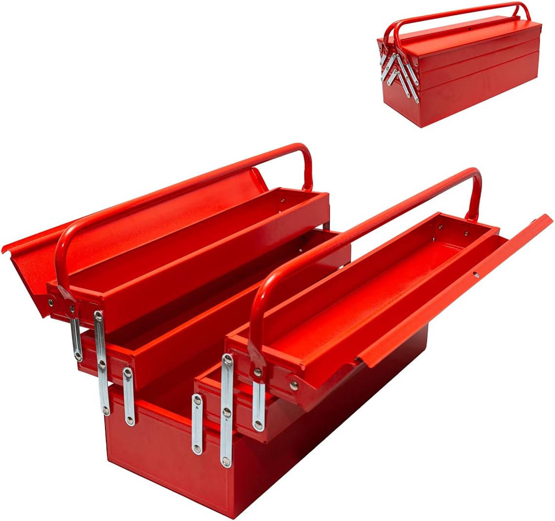 Red 20-Inch 5-Tray Tool Storage Box with Organizer Tray, Pack of 2 M342310