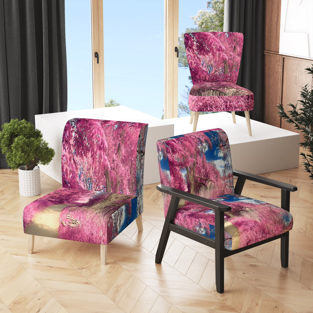 Pink And Purple Fantasy Forest Landscape Upholstered Accent Chair J89661