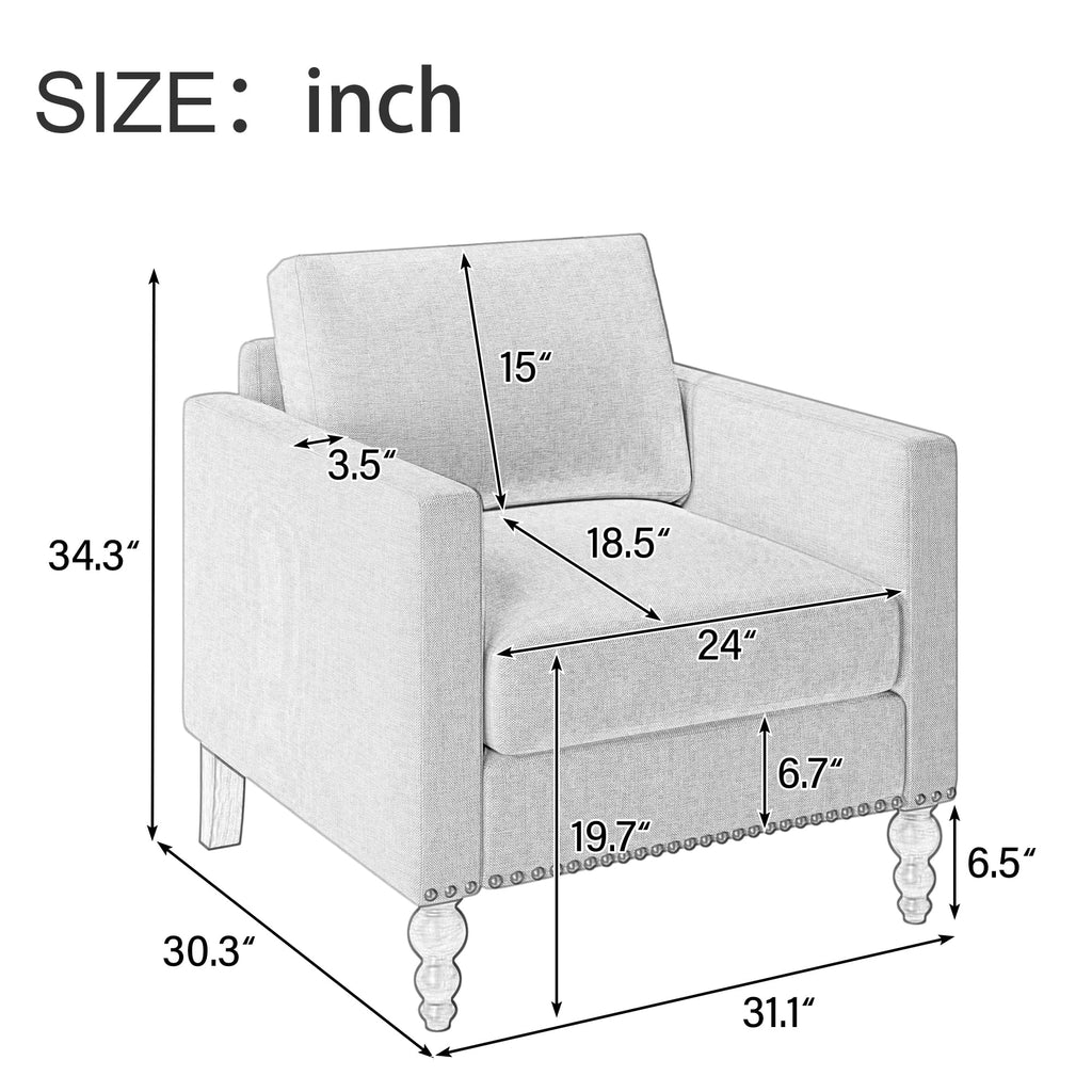 Light Gray Linen Armchair with Wooden Legs G76024