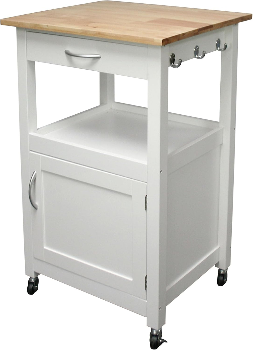 White Kitchen Island Cart with Natural Solid Hard Wood Top Q6879