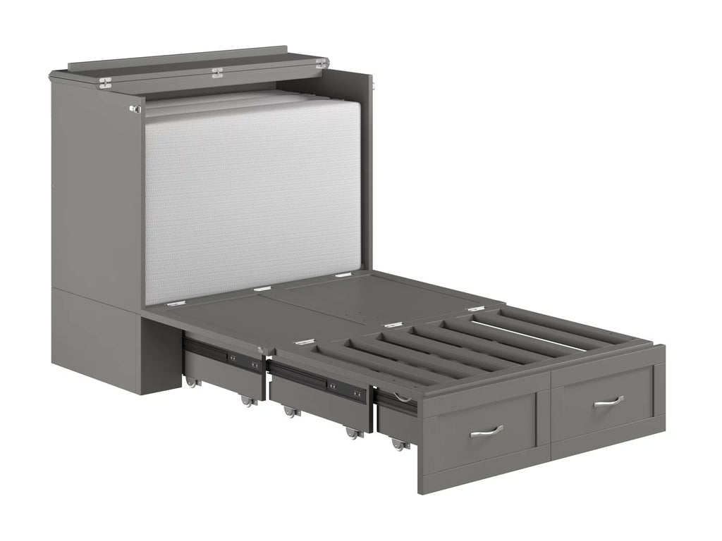 Twin XL Solid Wood Murphy Bed Chest with Mattress, Drawer and Charger, Grey P57607