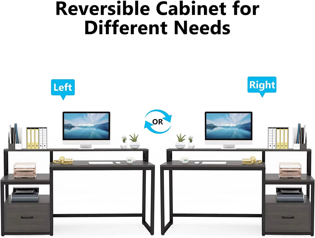 60" Gray Computer Desk with File Drawer and Storage Shelves R11737