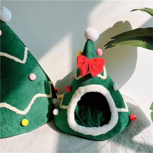 Green Christmas Tree Cat Bed with Detachable Pillow I7945